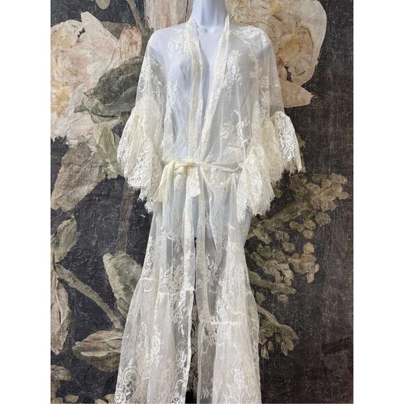 New Free People Muche Muchette Barbara Tiered Lace Kimono One Size - Picture 5 of 8